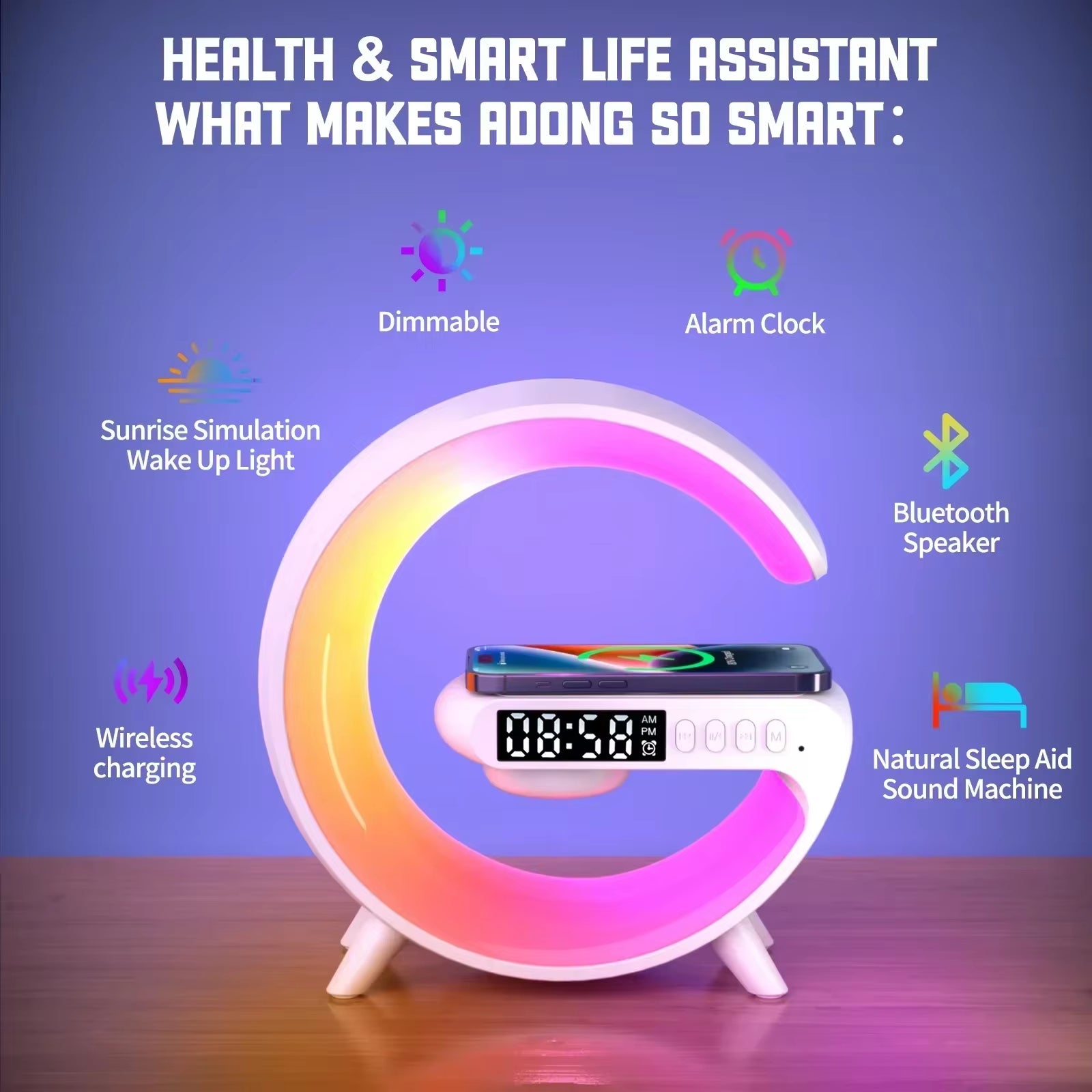 rgb charging station ith alarm clock