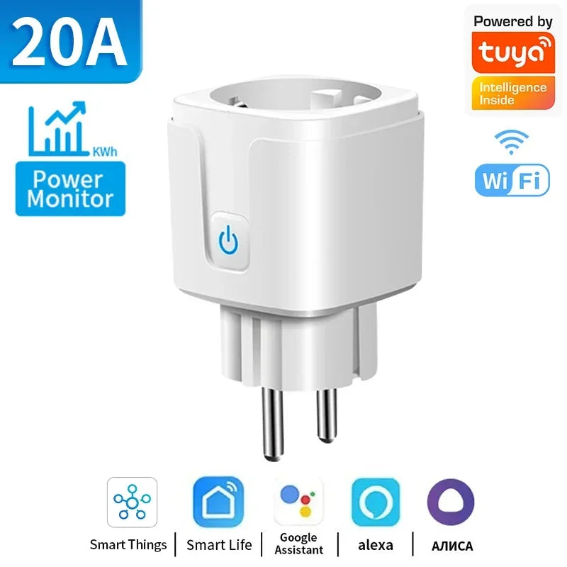 Tuya Wifi/Zigbee3.0 Smart Socket EU Plug 16/20A Power Monitor Remote Control Smart Life APP Remote Control Alexa