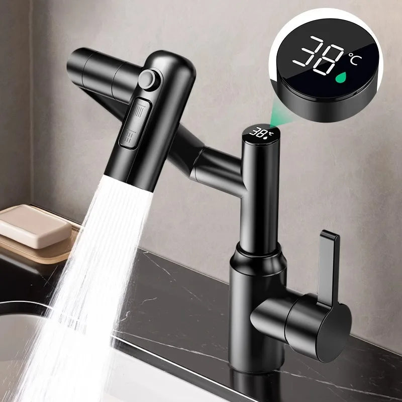 Digital Display LED Basin Faucet 360° Rotation Multi-Function Stream Sprayer Hot Cold Water Sink Mixer Wash Tap for Bathroom