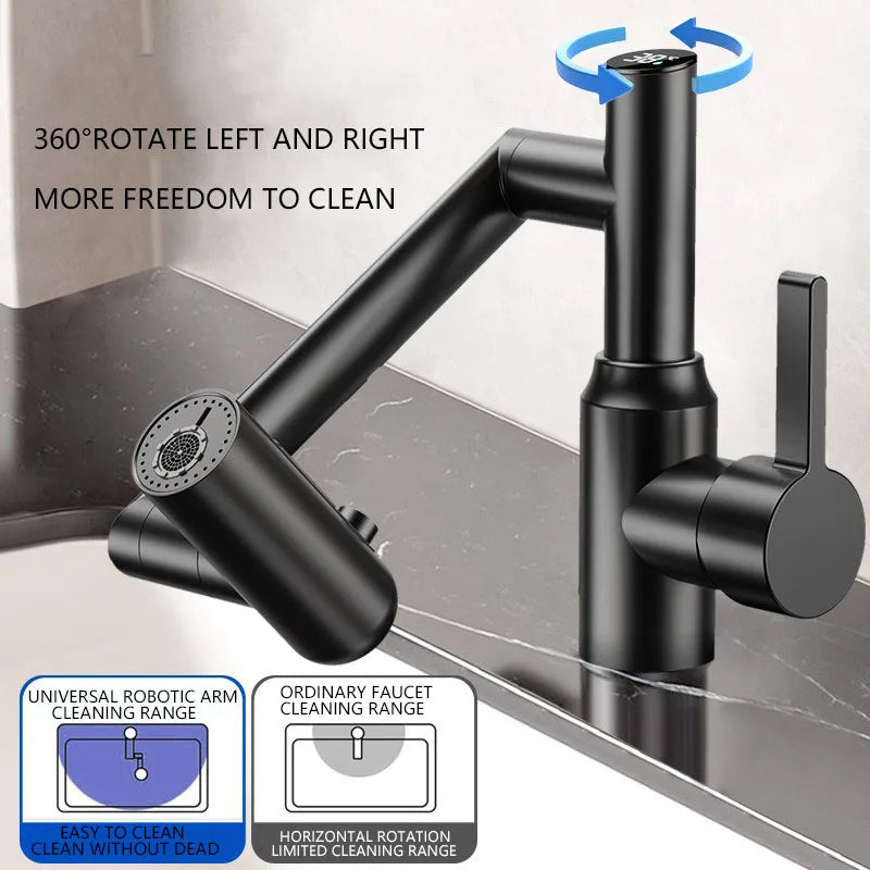 Digital Display LED Basin Faucet 360° Rotation Multi-Function Stream Sprayer Hot Cold Water Sink Mixer Wash Tap for Bathroom